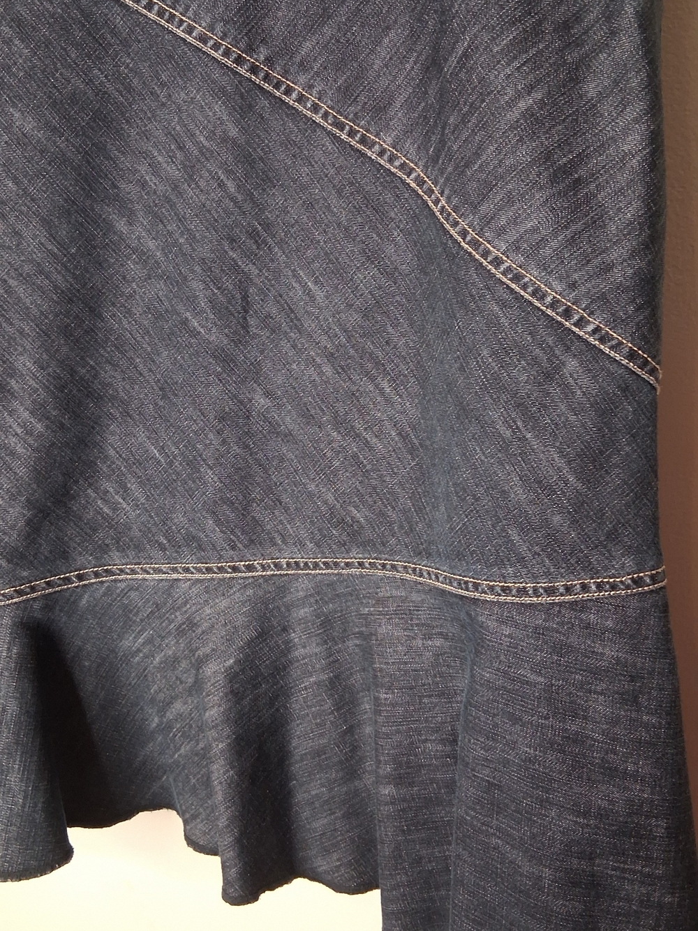 Contrast Y2K Dark Wash Denim Flounce Midi Skirt Size 8 - Picture 3 of 7